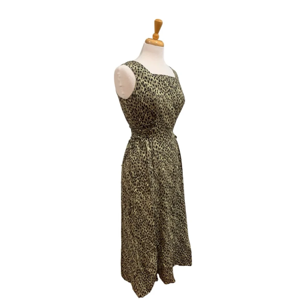 Vntg 90’s Women's Olivia Rose Green & Black Leopard Print Midi Dress, Size 8 - Picture 3 of 8